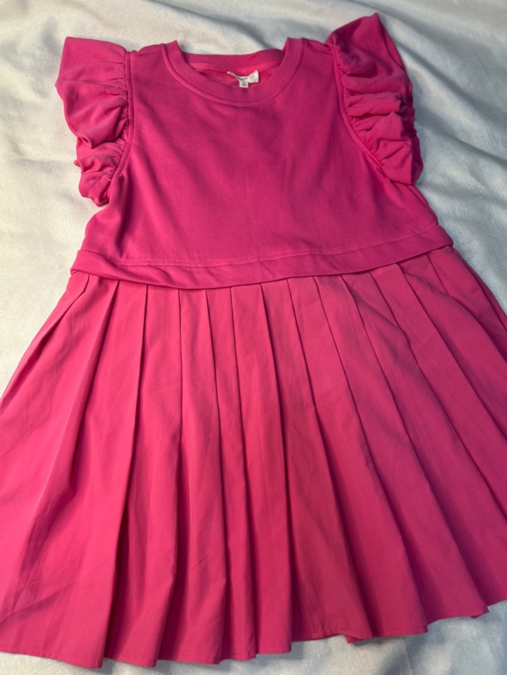 entro Hot Pink Ruffle Sleeve Pleated Dress Sz. M